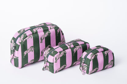 Poly Makeup Bag - Horse Pink & Green Stripe