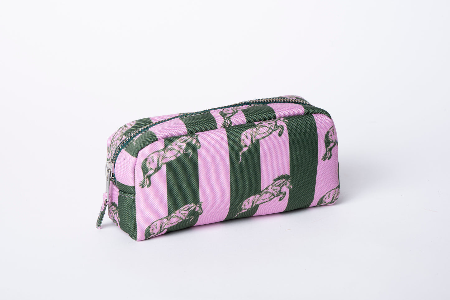 Poly Makeup Bag - Horse Pink & Green Stripe
