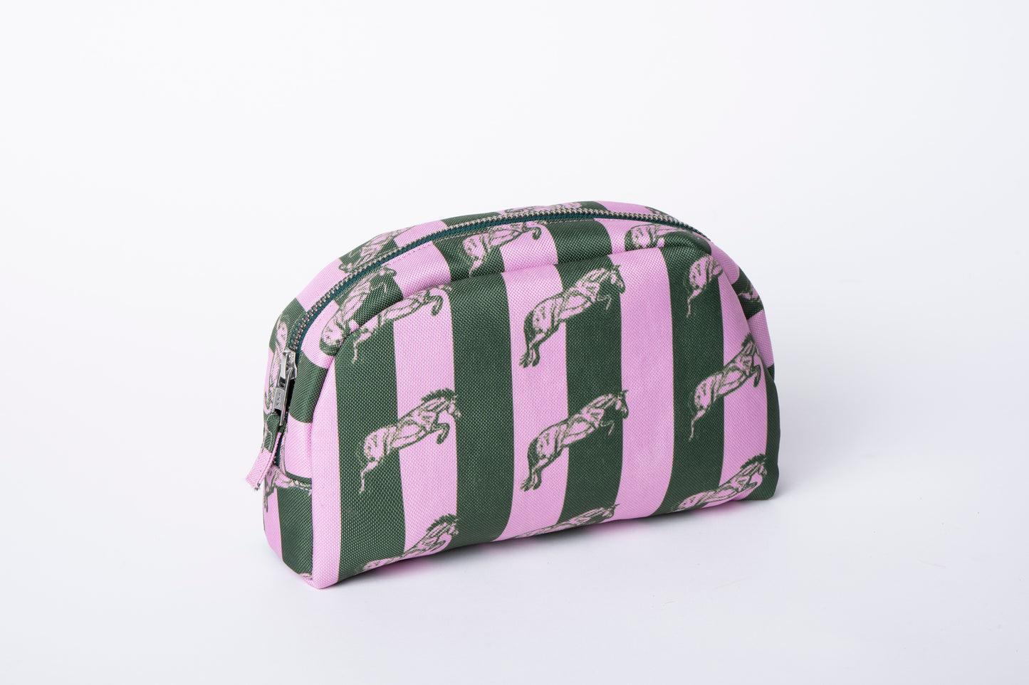 Poly Makeup Bag - Horse Pink & Green Stripe