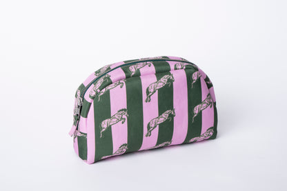 Poly Makeup Bag - Horse Pink & Green Stripe
