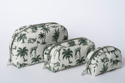Poly Makeup Bag - Green & White Toile
