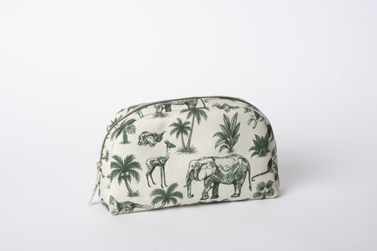 Poly Makeup Bag - Green & White Toile