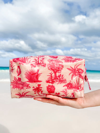 Toile Makeup Bag - Pink/Red
