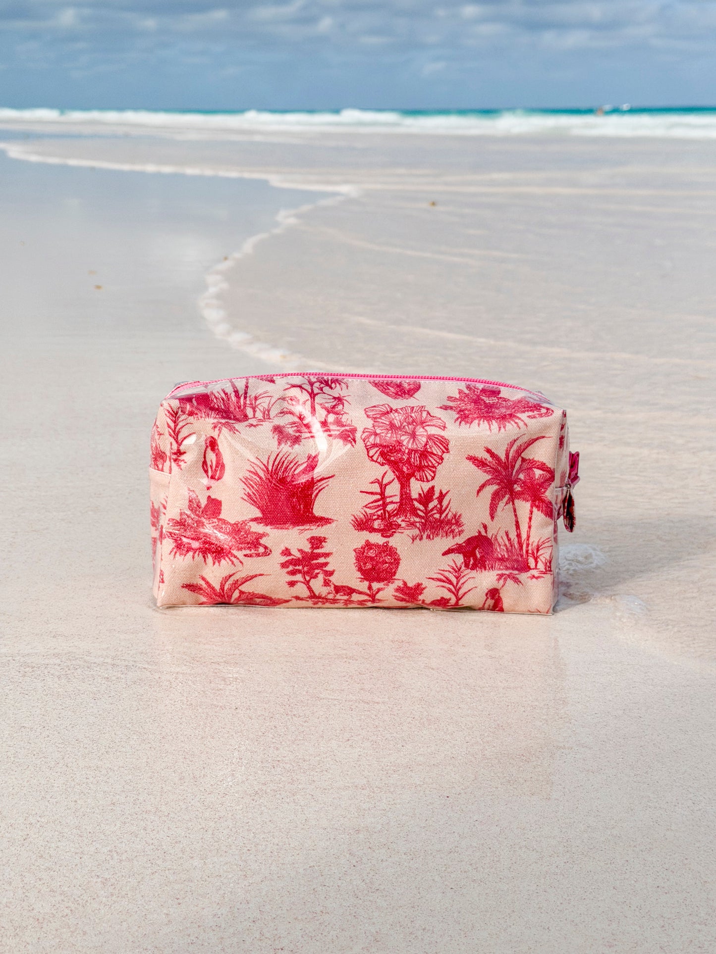 Toile Makeup Bag - Pink/Red
