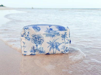 Toile Makeup Bag - Pale Blue/White
