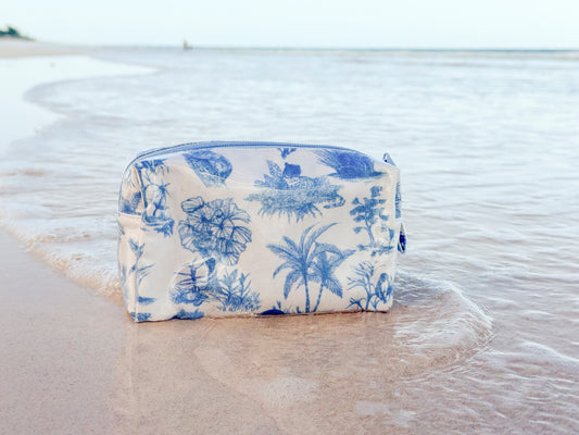 Toile Makeup Bag - Pale Blue/White