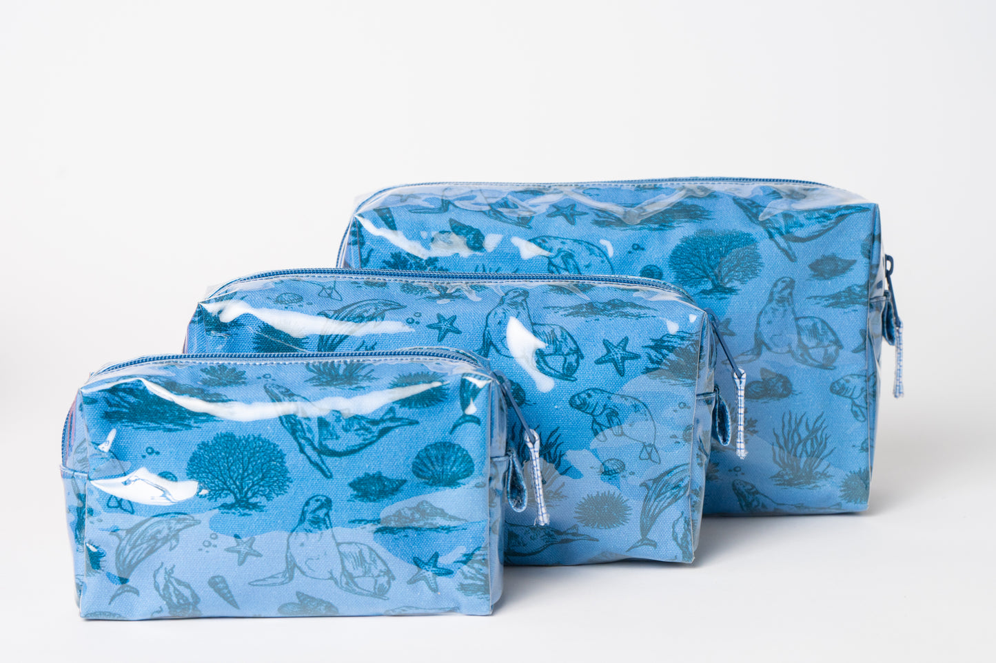 Ocean Toile Makeup Bag - Blue/Dark Blue
