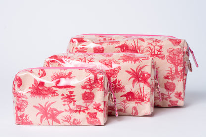 Toile Makeup Bag - Pink/Red