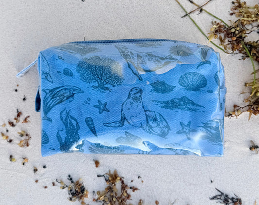 Ocean Toile Makeup Bag - Blue/Dark Blue