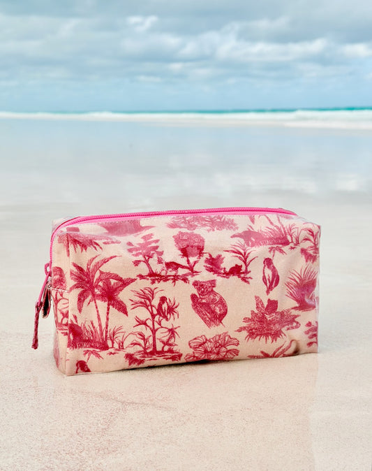 Toile Makeup Bag - Pink/Red